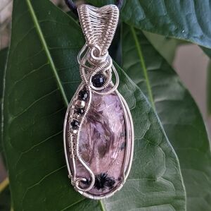 Sterling Silver Charoite Gemstone Amulet Artisan Crafted Pendant Necklace